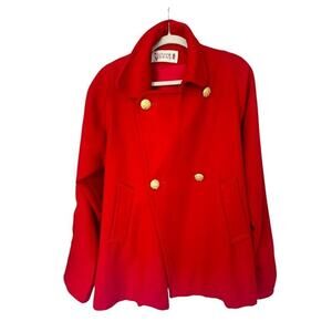 Stephane Mathews II Vintage Red Wool Blend Pea Coat‎ Gold Button Womens Size 8